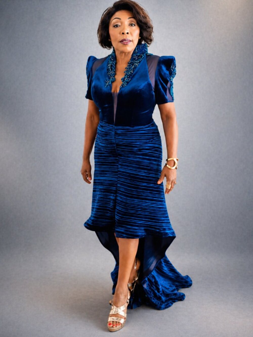 Velvet Asymmetrical Cocktail Dress With Beading